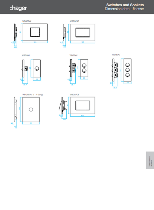 Hager Finesse dimensions