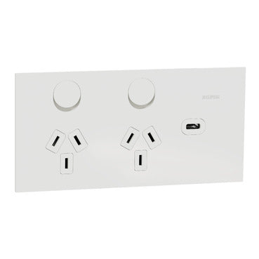 clipsal solis t horizontal double powerpoint with usbc white ceramic 1025USBC WC