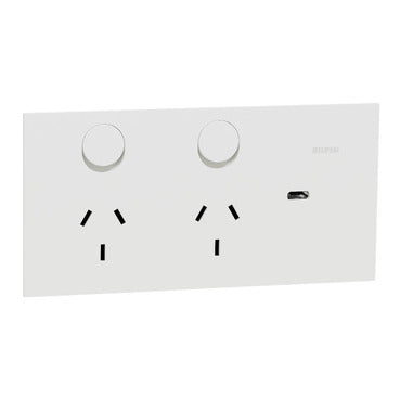 1025USBC ZW clipsal solis horizontal double powerpoint with usbc zen white