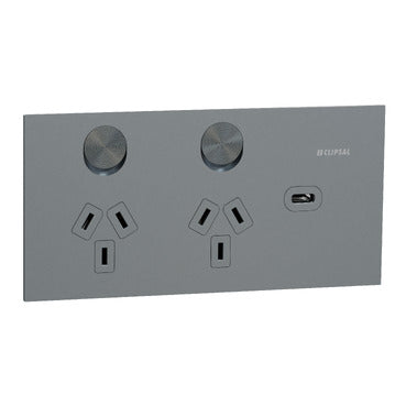 clipsal solis t horizontal double powerpoint with usbc platinum 1025USBC PT
