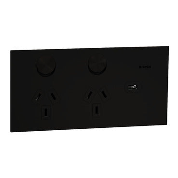 clipsal solis t horizontal double powerpoint with usbc ebony aluminium 1025USBC EA