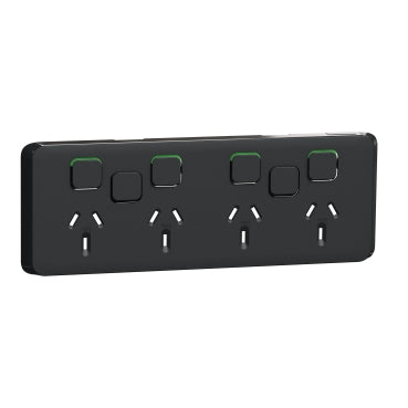 clipsal iconic quad power point 10a with 2 extra switches skin only black
