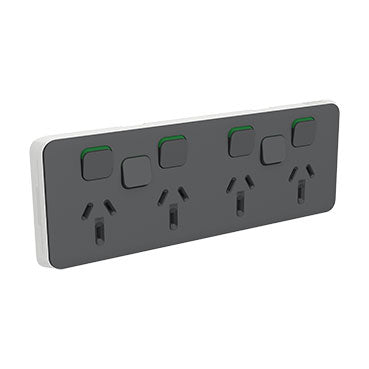 clipsal iconic quad switched socket 10a with 2 extra switches skin only anthracite