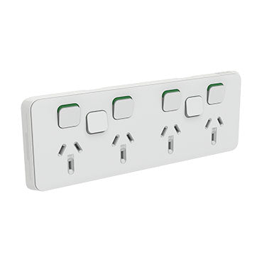 clipsal iconic quad switched socket 10a with 2 extra switches skin only cool grey