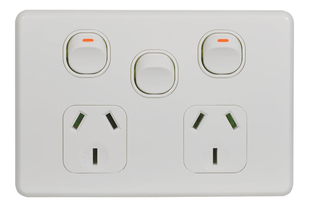 Flat Cat Slimline Double Power Point With Extra Switch
