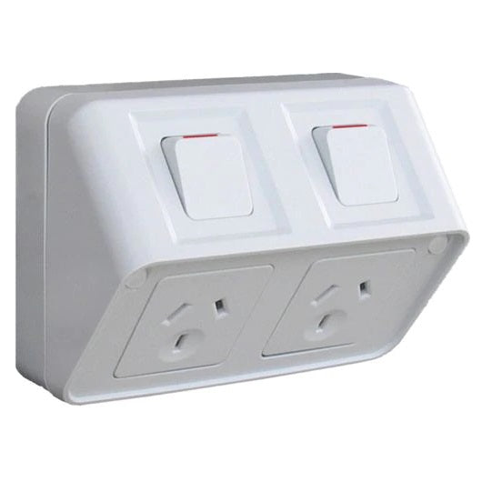 Hager Weatherproof Twin Powerpoint 10A Shallow Mount