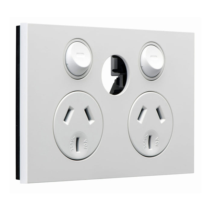 clipsal saturn zen socket outlet 10a 250v twin less ex switch white