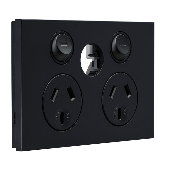 clipsal saturn zen socket outlet 10a 250v twin less ex switch black