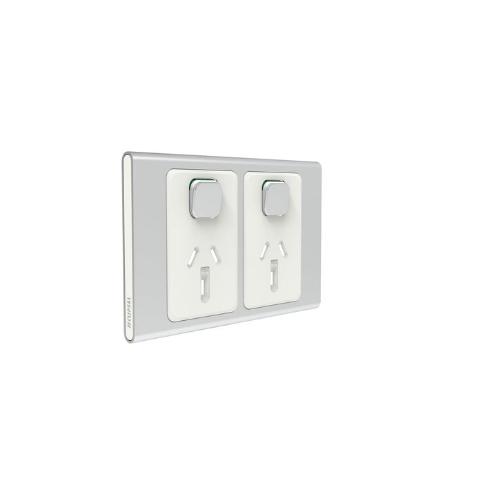clipsal s3025c sv double switched socket outlet 10a skin only silver shadow