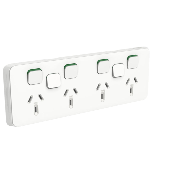 clipsal 3015 4xxua vw quad switched socket 10a 4 gang with 2 extra switches vivid white