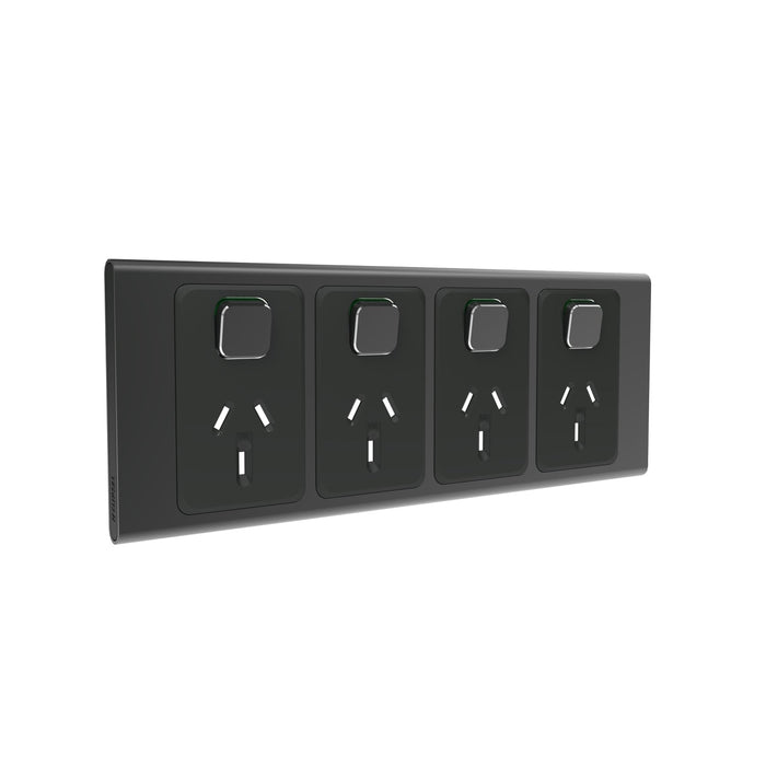 clipsal s3015 4c sh quad switch socket outlet 10a skin only silver