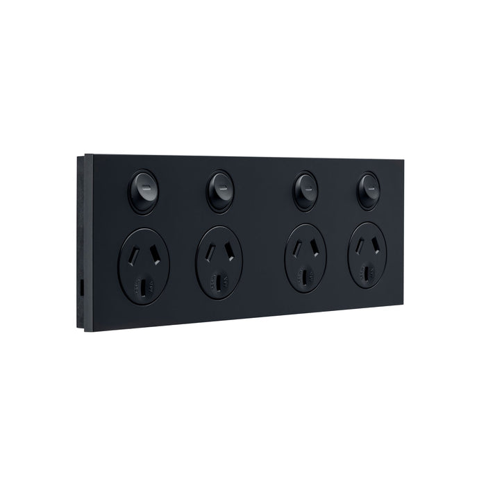 clipsal saturn zen socket switch quad 10a 250v black
