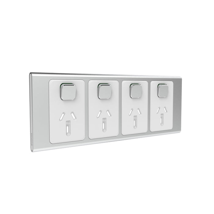 clipsal s3015 4c sv quad switch socket outlet 10a skin only silver shadow