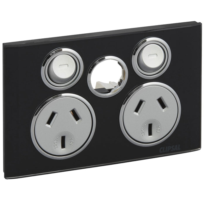 clipsal saturn series socket outlet 10a twin less extra switch 4025xua eb