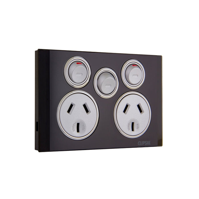 clipsal saturn series socket outlet 10a twin with extra switch 4025xa eb