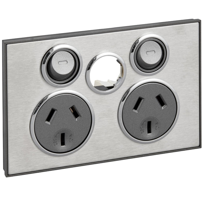clipsal saturn series socket outlet 10a twin less extra switch 4025xua hs
