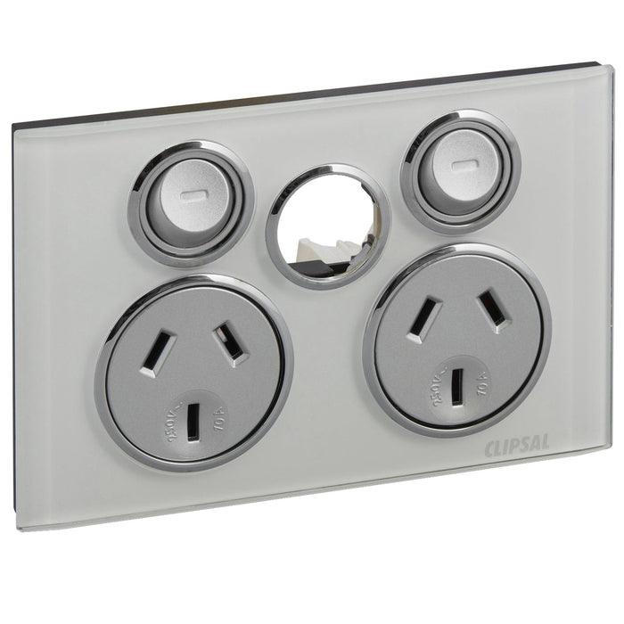 clipsal saturn series socket outlet 10a twin less extra switch 4025xua pw