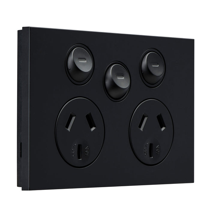 clipsal saturn zen socket outlet twin 10a 250v with ex switch black