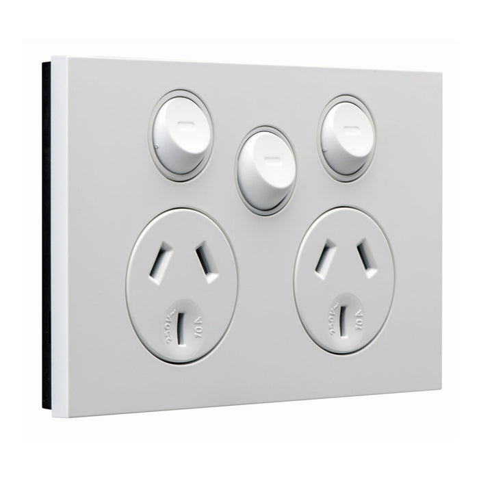 clipsal saturn zen socket outlet twin 10a 250v with ex switch white
