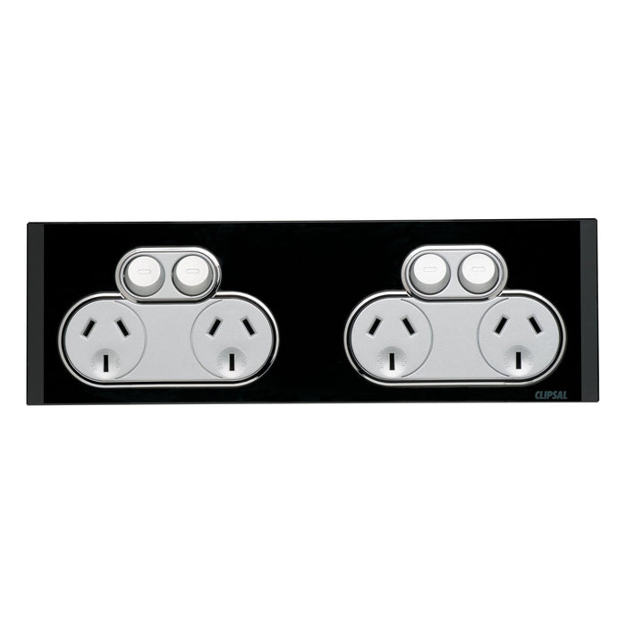 clipsal saturn series switched socket quad 10a 250v 4025h2 eb