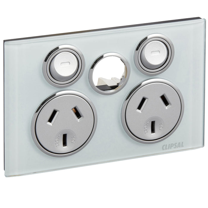 clipsal saturn series socket outlet 10a twin less extra switch 4025xua om