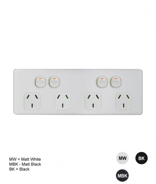 Flat Cat - Power Point Switched 4 Gang 10A Flush Mount with Custom Mounting Bracket
