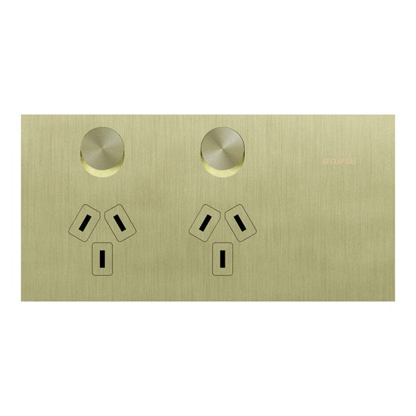 Clipsal Solis T Horizontal Double Powerpoint Brushed Brass