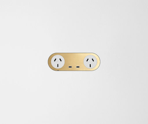 ZETR Double Powerpoint USB-C Carbon Cover Plate Natural Brass White