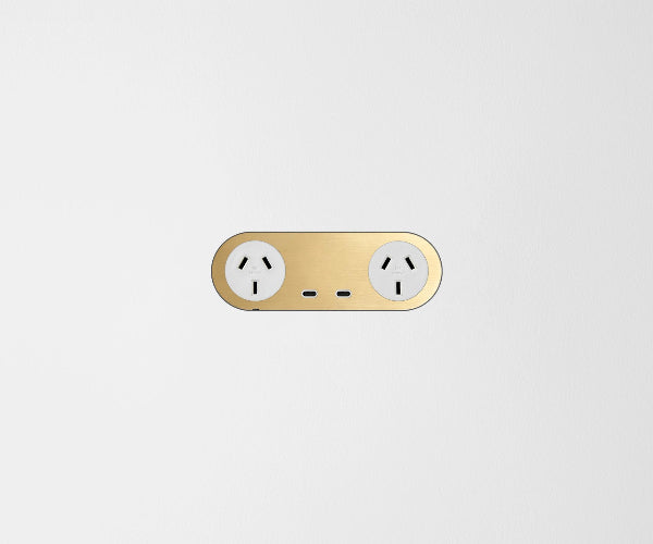 ZETR Double Powerpoint USB-C Carbon Cover Plate Natural Brass White