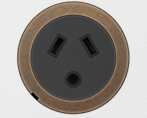 ZETR 48 Carbon Black Single Powerpoint Cover Plate With Round Pin  Aged Brass