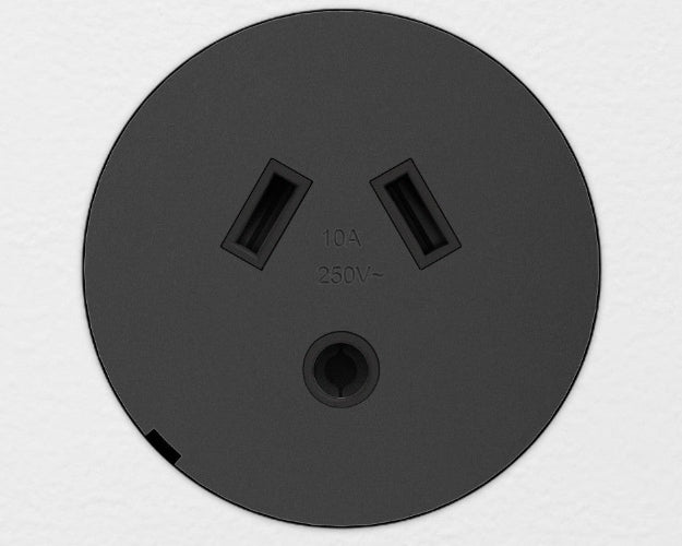 ZETR 48 Round Series Single Powerpoint Outlet With Round Pin Black