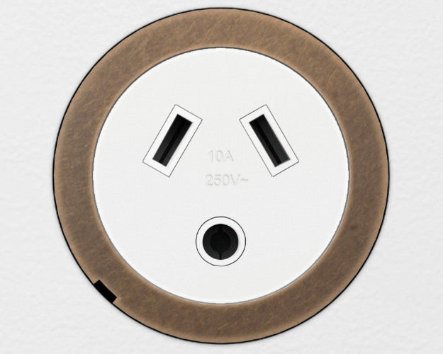 ZETR 48 Carbon Black Single Powerpoint Cover Plate With Round Pin  Aged Brass