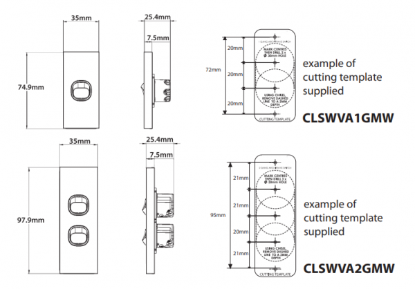 Clouded Leopard Architrave 1 Gang Switch dimensions