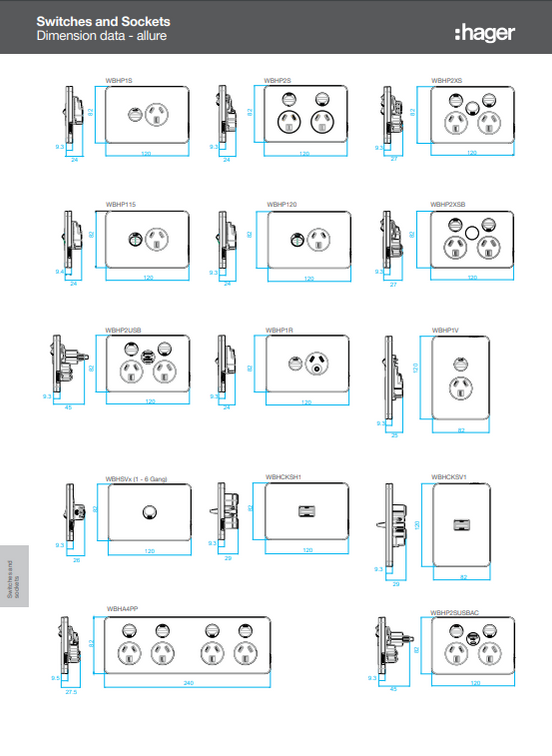Hager Allure Vertical Cooker Switch — Powerpoints and Switches