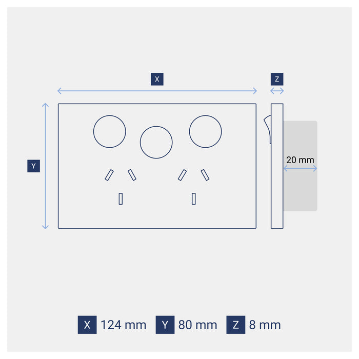 Legrand INSPYRA Double Powerpoint With Extra Switch Dimensions