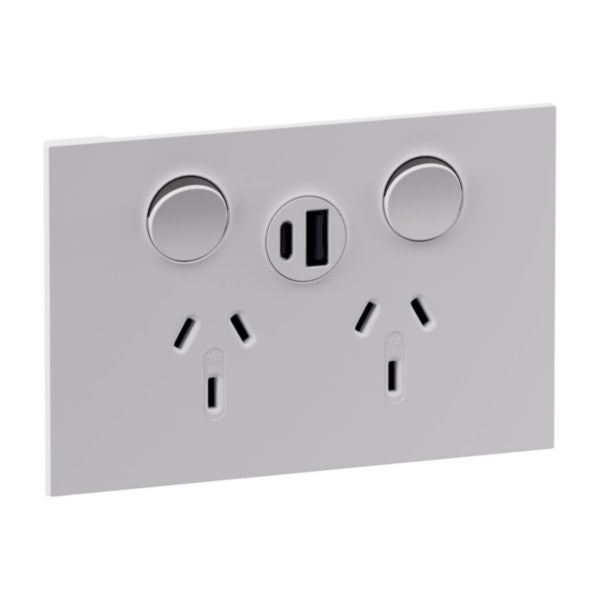 Legrand INSPYRA Double Powerpoint With USB A+C Charger Matte White