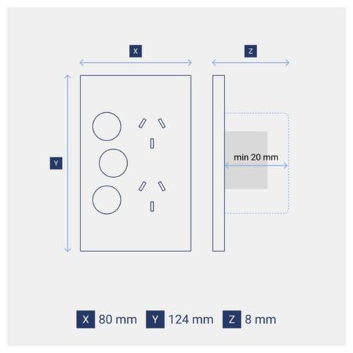 Legrand INSPYRA Double Vertical Powerpoint With Extra Switch dimensions