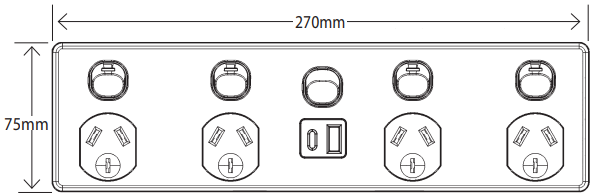 Puma Fully Integrated Quad Powerpoint With 4 USB Ports A+C & Extra Switch DIMENSIONS