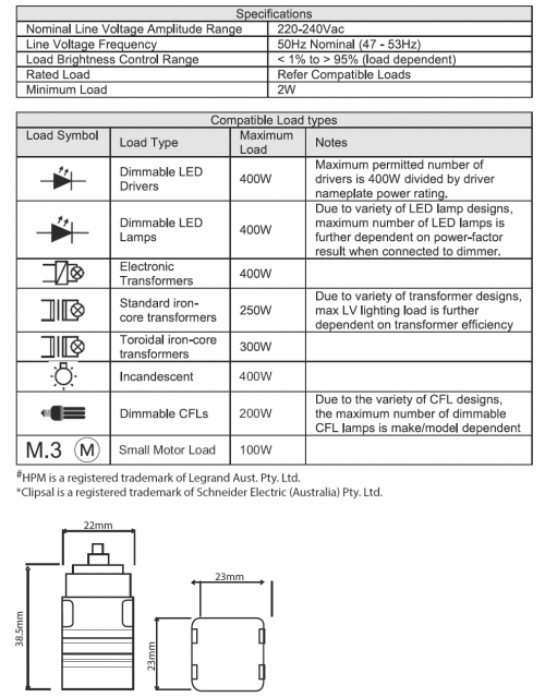 Meerkat Dimpala Rotary Dimmer 400w Specs
