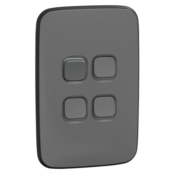 Clipsal Iconic Essence 4 Gang Complete Switch Ash Grey