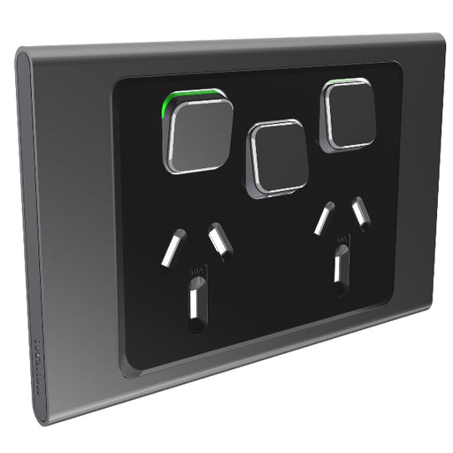 Clipsal Iconic Styl Double Powerpoint With Extra Switch Cover Plate Only Silver Shadow