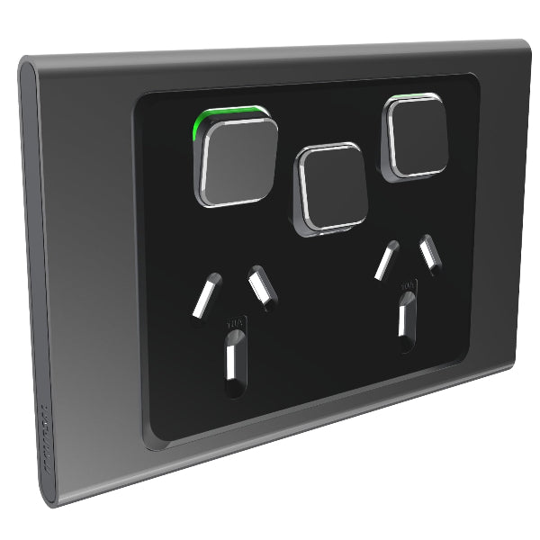 Clipsal Iconic Styl Double Powerpoint With Extra Switch Cover Plate Only Silver Shadow