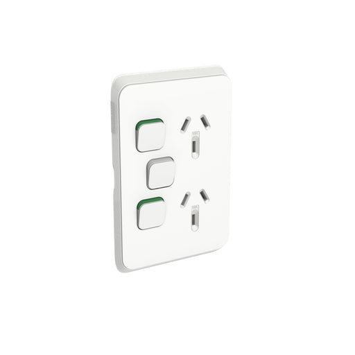 Clipsal Iconic Vertical Double Powerpoint With Extra Switch Cover Plate Only Vivid White