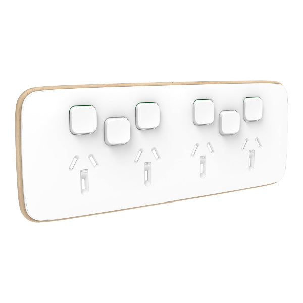 Clipsal Iconic Essence Quad Powerpoint With 2 Extra Switches Cover Plate Only Artic White