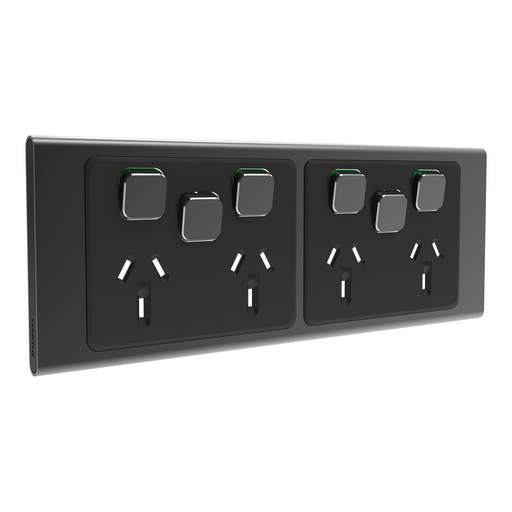 Clipsal Iconic Styl Quad Powerpoint With 2 Extra Switches Cover Plate Shadow Silver