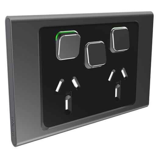 Clipsal Iconic Styl Double Powerpoint With Extra Switch Cover Plate Only Silver Shadow