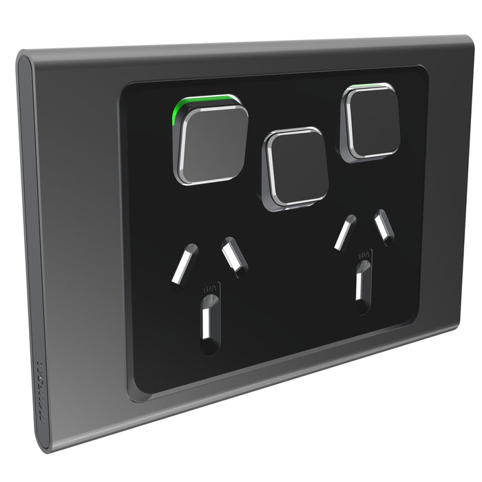 Clipsal Iconic Styl Double Powerpoint With Extra Switch Cover Plate Only Silver Shadow