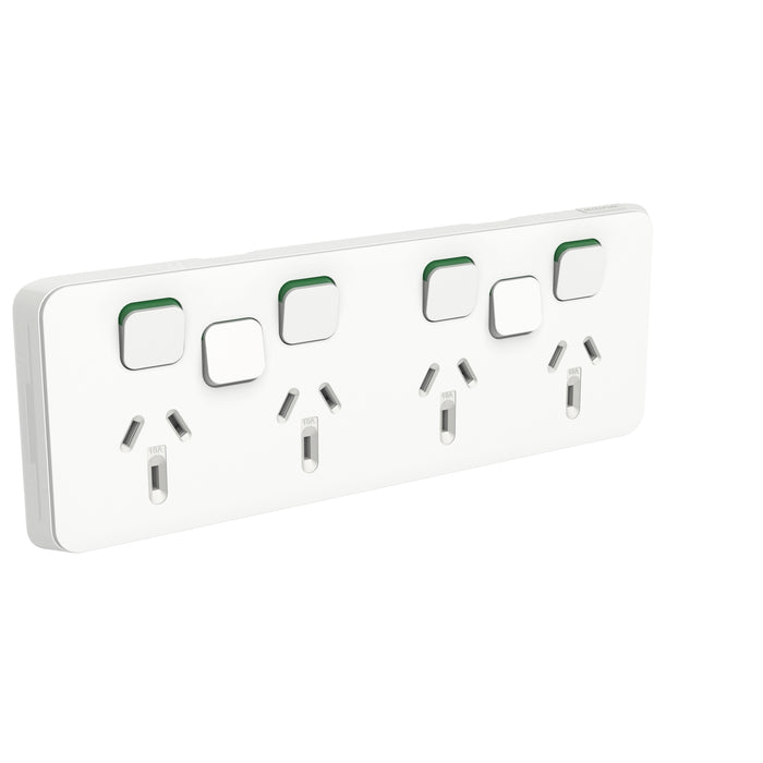 Clipsal Iconic Quad Powerpoint With 2 Extra Switches Cover Plate Only Vivid White