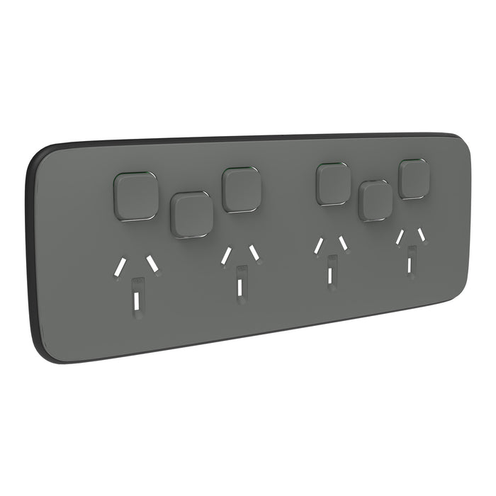 Clipsal Iconic Essence Quad Powerpoint With 2 Extra Switches Cover Plate Only Ash Grey