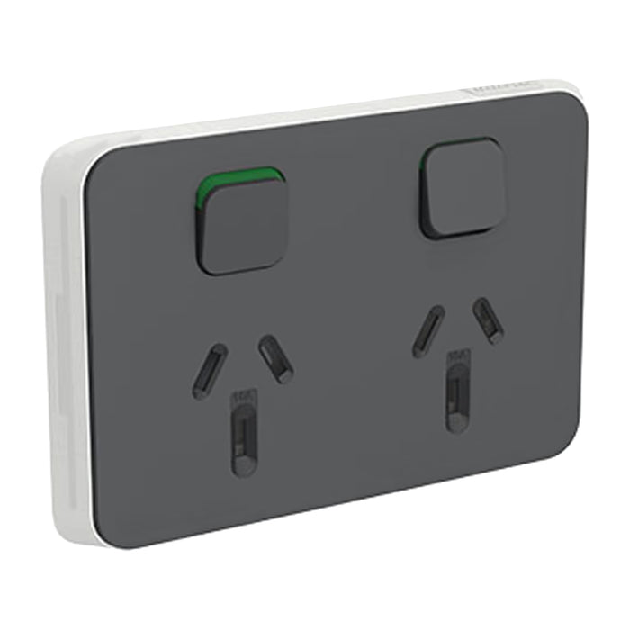 Clipsal Iconic Double Powerpoint 15a Cover Plate Only Anthracite